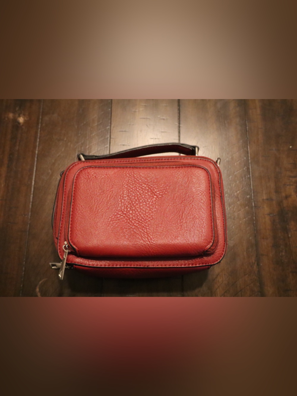 Red Leather Crossbody Organizer Bag